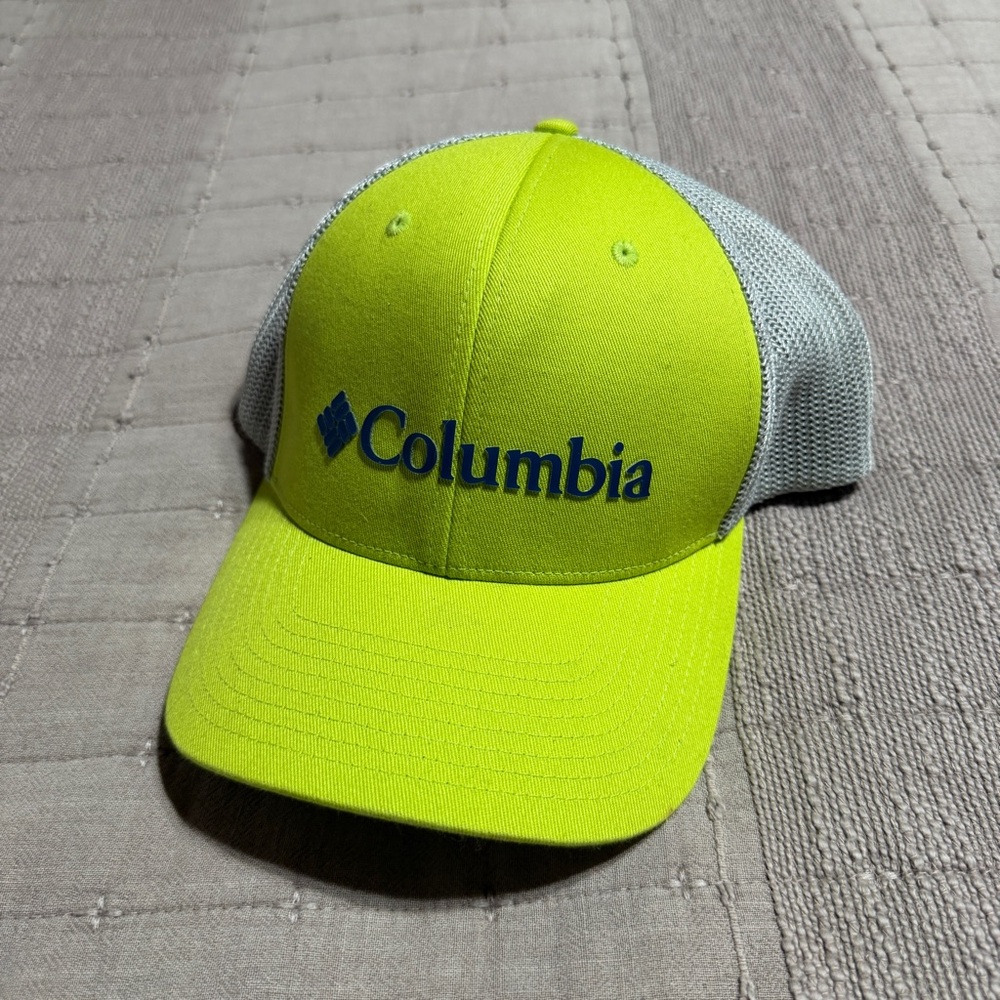 Columbia Flexfit L/XL Yellow Gray Mesh Back Adjustable Baseball Cap Outdoor Men